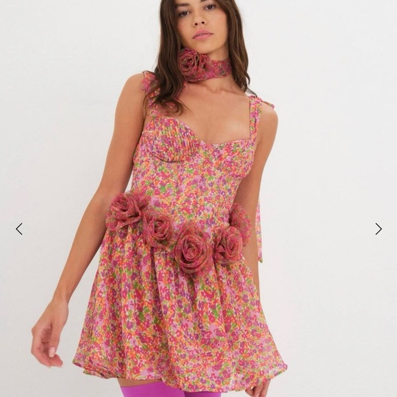 NWT For Love & Lemons Layton Mini Dress - Size Xs - Pink Florals - NWT